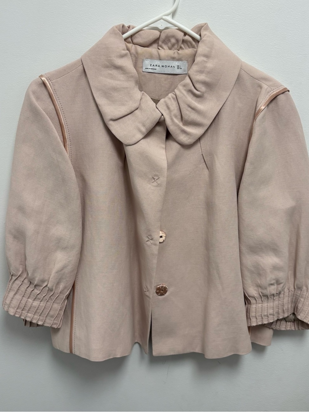 ZARA Woman Soft Blush Short Coat with Rounded Collar